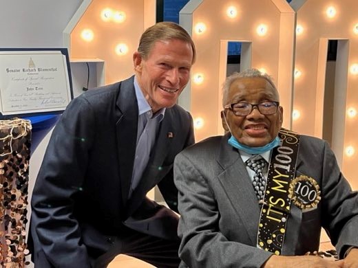 Blumenthal attended birthday celebrations for John Cyrulik and John Tenn.